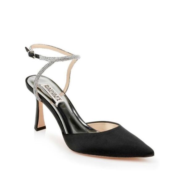 Badgley Mischka Kamilah Pointed Toe Stiletto in Black Satin - Picture 8 of 12